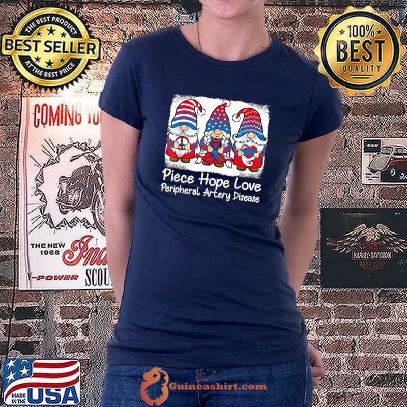 Piece Hope Love Peripheral Artery Disease Support gnomes ribbon Red & Blue T-Shirt