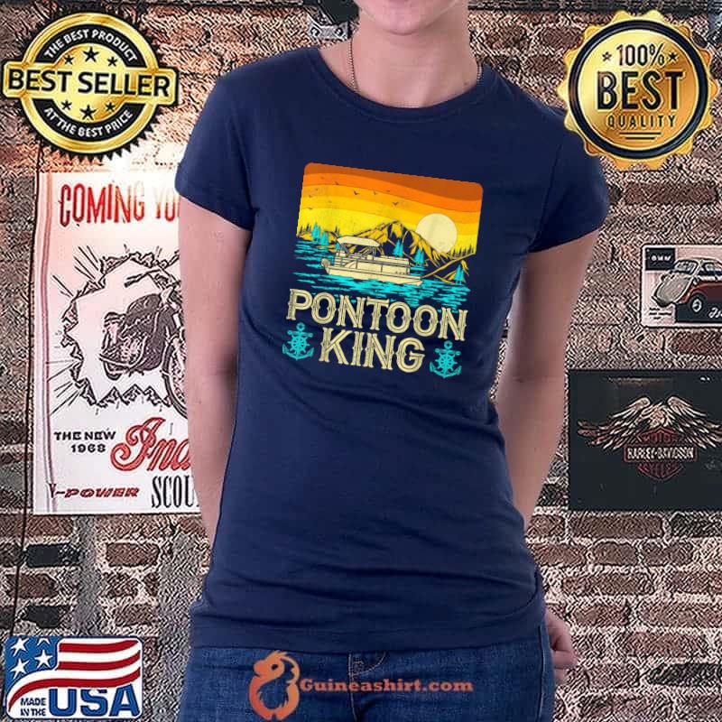 Pontoon King Retro Sunset Captain Lake T-Shirt