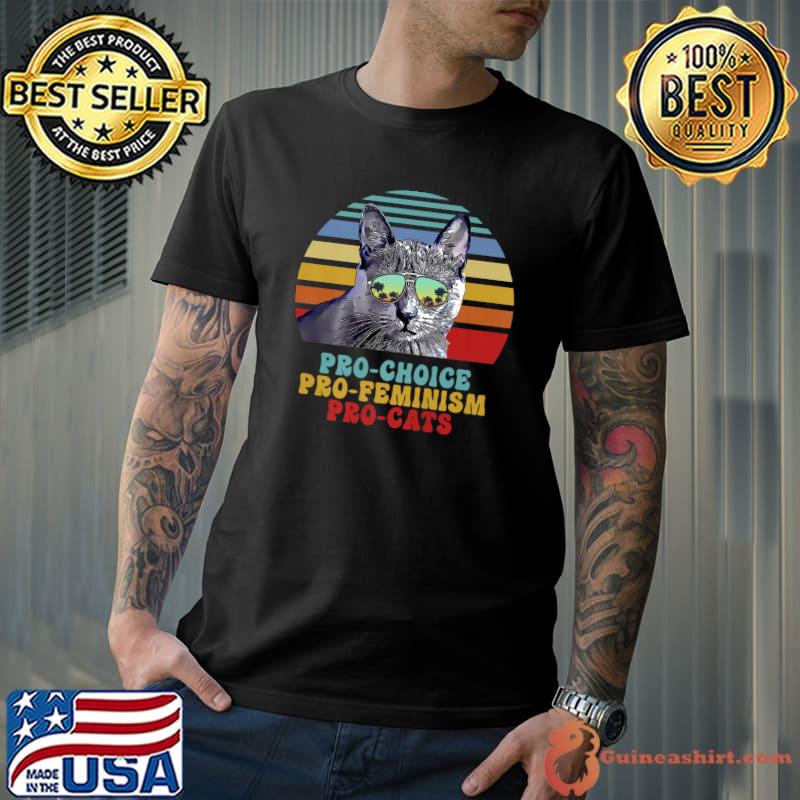 Pro Choice Pro Feminism Pro Cats Women's Rights Feminist Vintage Sunset T-Shirt