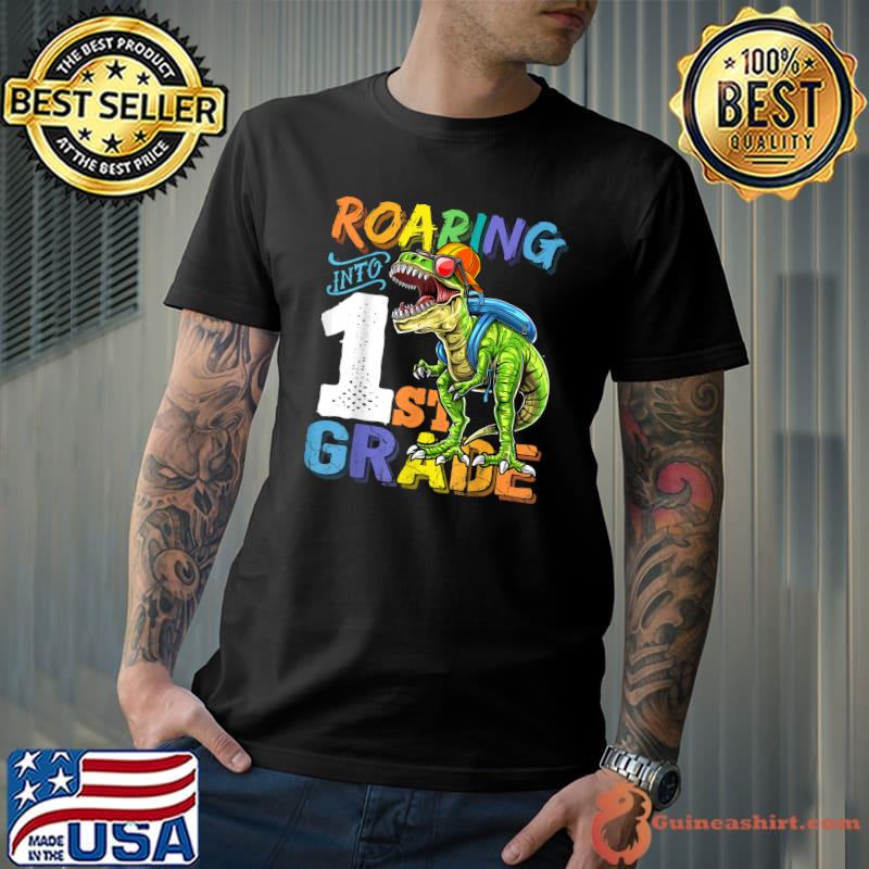 Roaring Into 1st Grade Dinosaur Back to School T-Shirt