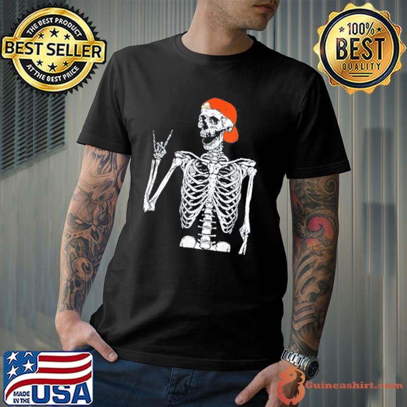 Rocker skeleton hand rock on costume halloween shirt