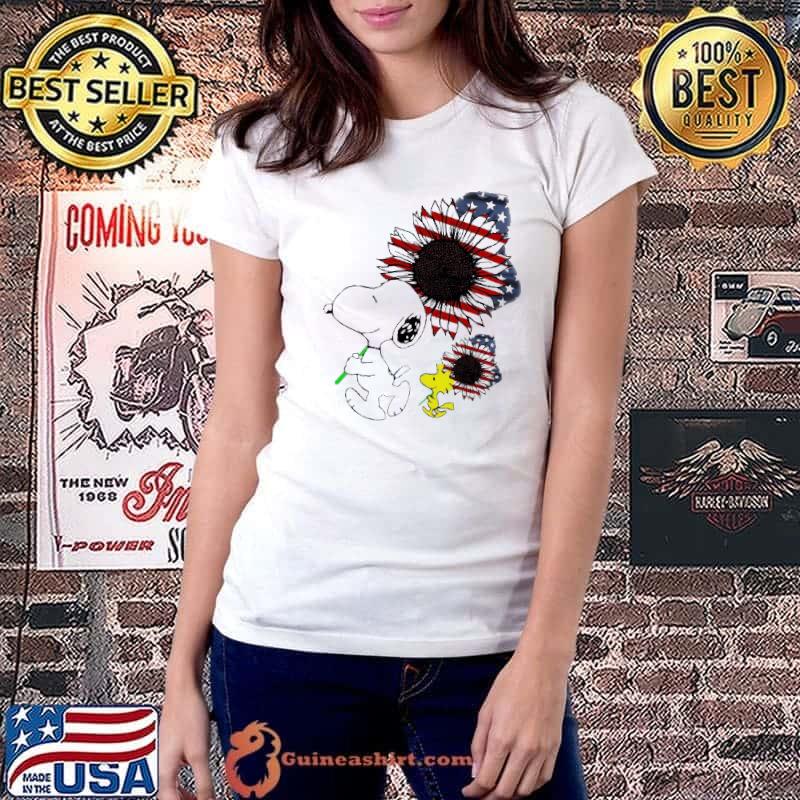 Snoopy And Wookstock Flower American Flag Shirt Ladiestee