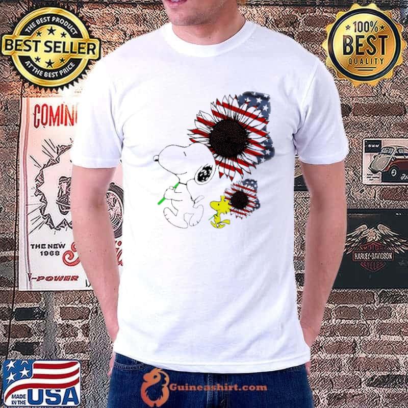 Snoopy And Wookstock Flower American Flag Shirt