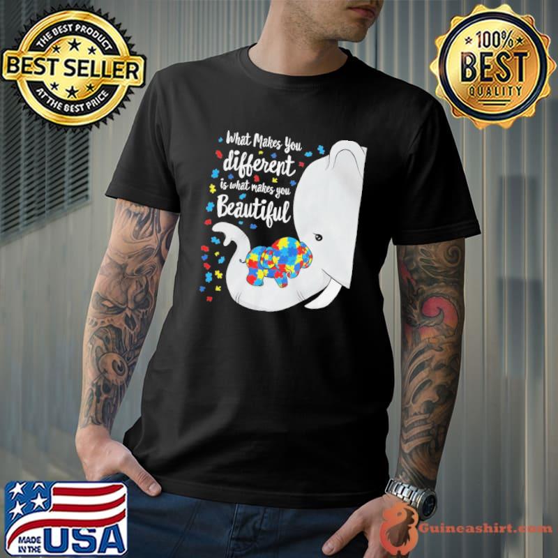 What makes you different elephant mom autism child awareness month 18q37classic shirt