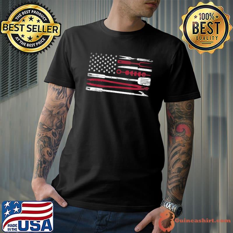 Bbq Grilling Barbecue American Flag Usa T-Shirt