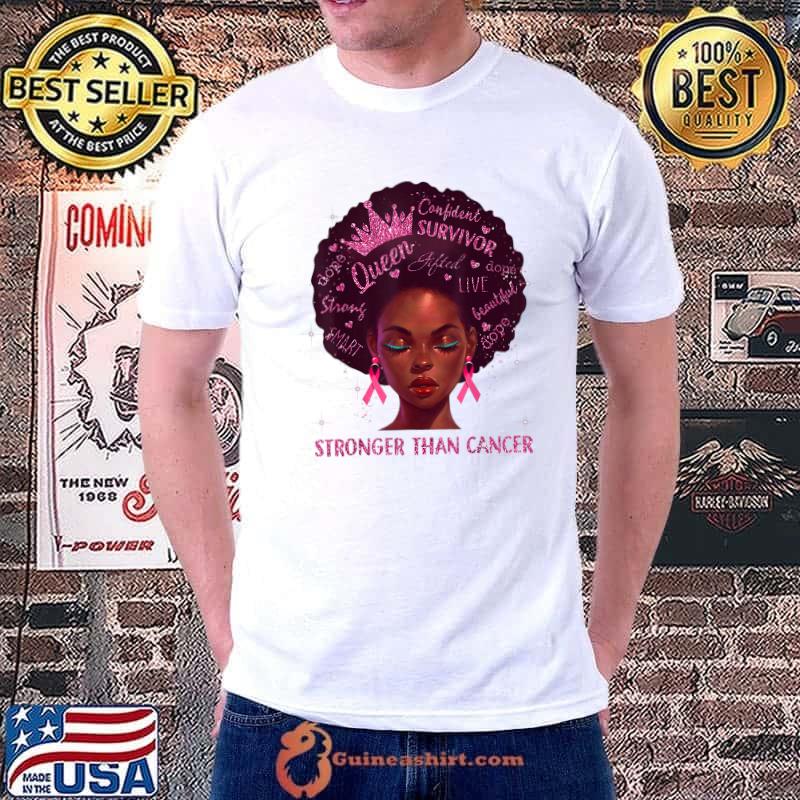 Black Women Queen Survivor Stronger Than Breast Cancer Pink Ribbon T-Shirt