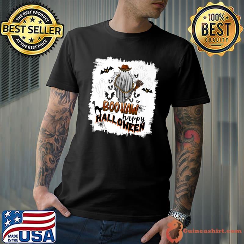 Boo Haw Happy Halloween Ghost Bats Western T-Shirt