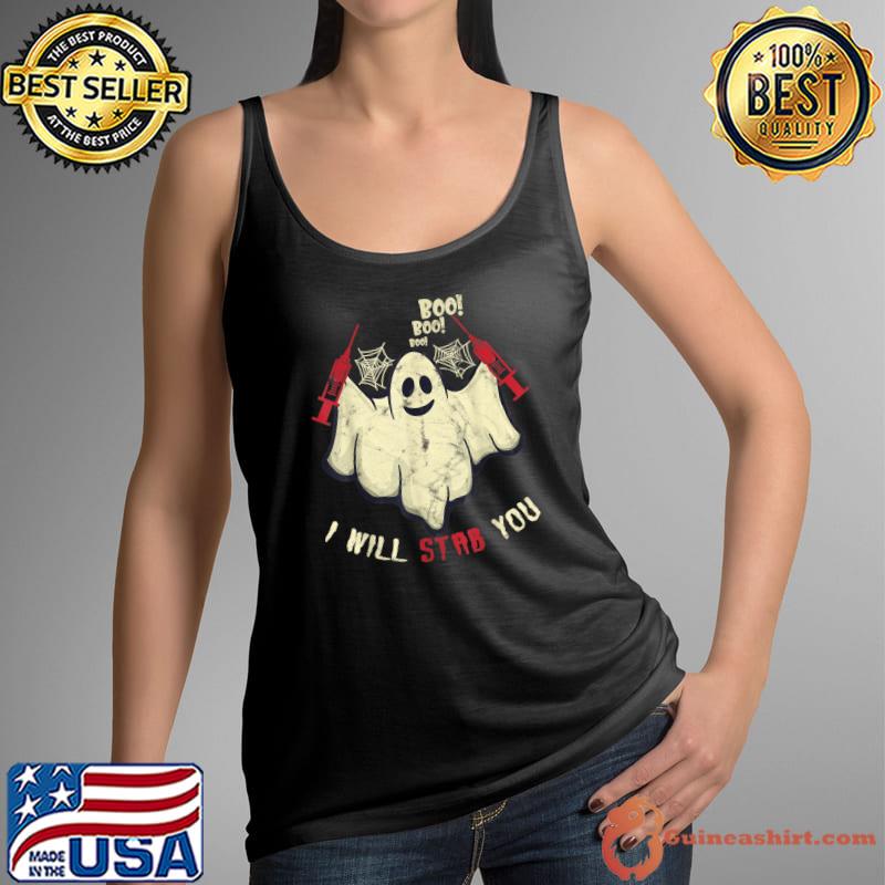Boo I Will Stab You Spooky Red Needle Ghost Halloween T-Shirt Tank Top