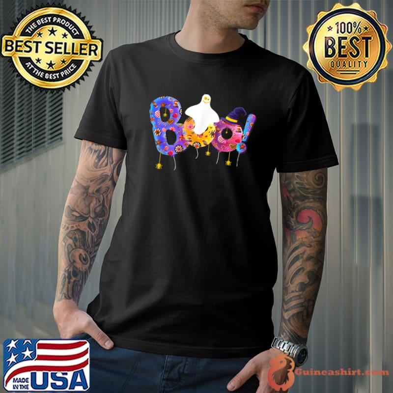 Boo With Spiders And Witch Hat Halloween T-Shirt