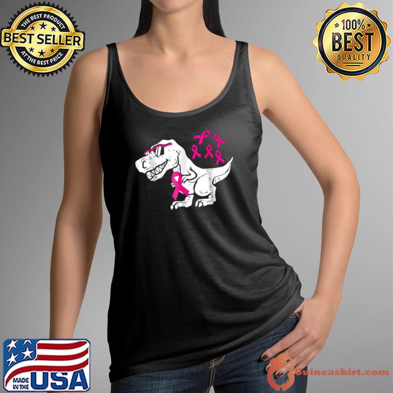 Breast Cancer Awareness T-Rex Holding Ribbon Pink T-Shirt Tank Top