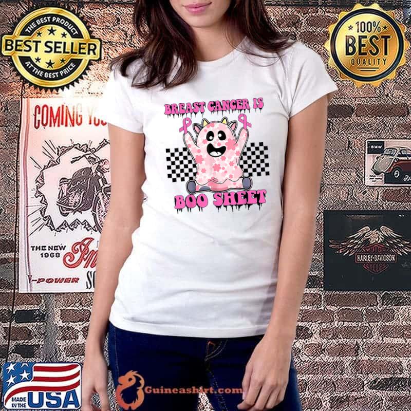 Breast Cancer Is Boo Sheet Groovy Spooky Halloween T-Shirt Ladiestee
