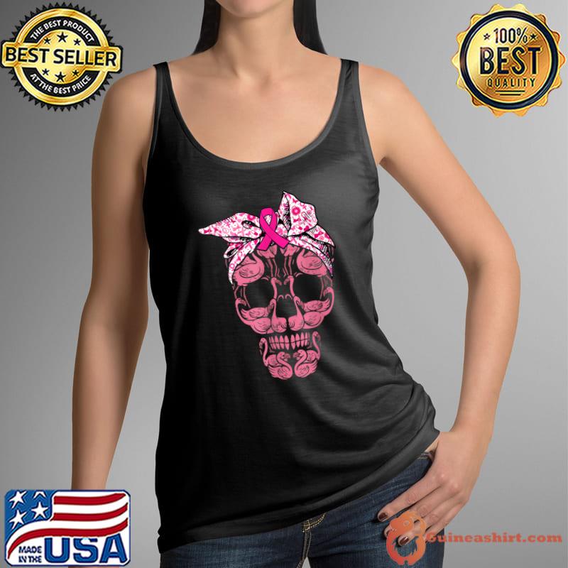 Breast Cancer Pink Flamingo Skull Ribbon Costume Halloween T-Shirt Tank Top