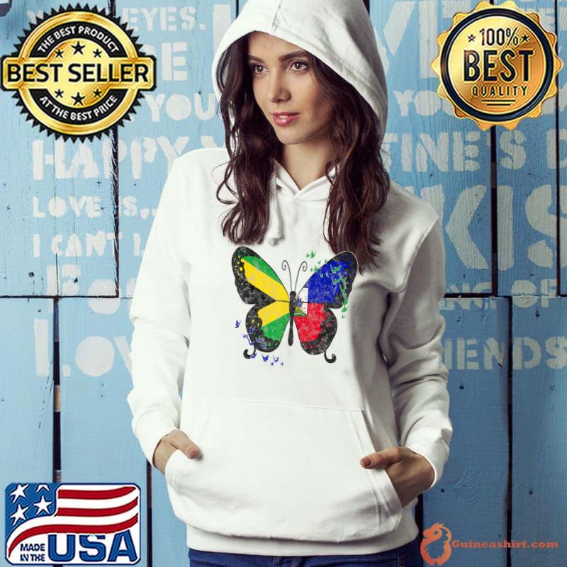 Butterfly Haiti Haitian America Jamaica Caribbean Combo T-Shirt Hoodie