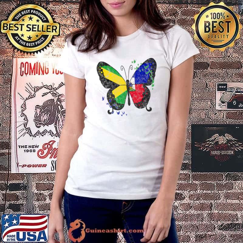 Butterfly Haiti Haitian America Jamaica Caribbean Combo T-Shirt Ladiestee