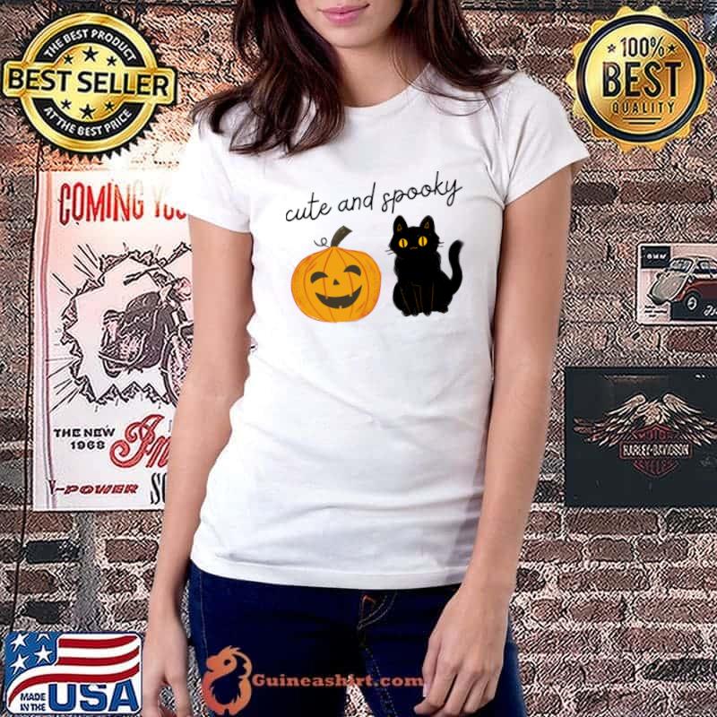 Cute And Spooky Black Cat Pumpkin Season Halloween T-Shirt Ladiestee