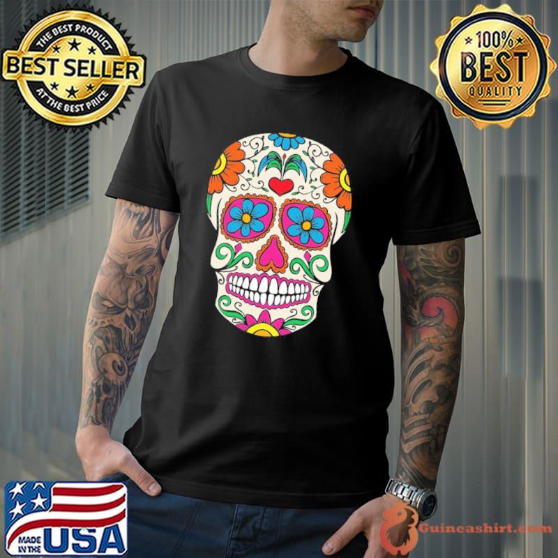 Flowery skull with mexican classic shirt