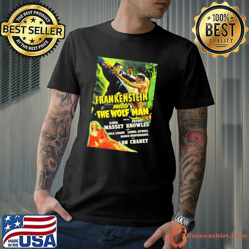 Frankenstein meets the wolf man 1943 restored poster halloween spooky night shirt