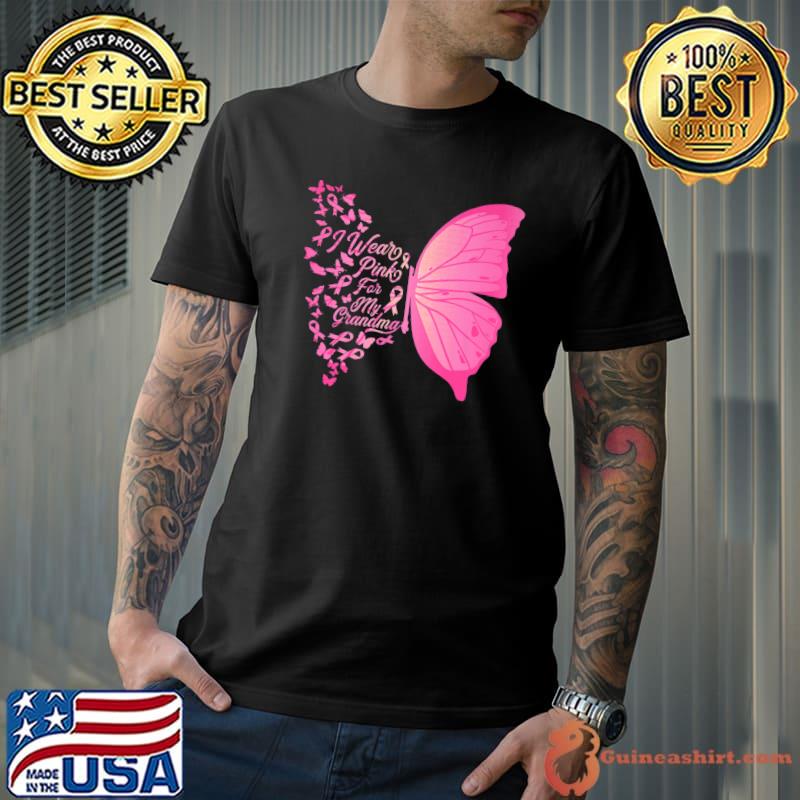 I Wear Pink For My Grandma Breast Cancer Butterfly Ribbon T-Shirt