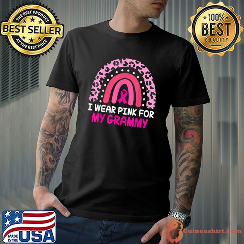 I Wear Pink In Memory Of My Grammy Breast Cancer Awareness Rainbow Leopard T-Shirt