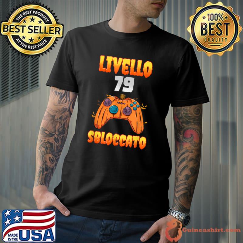 Livello 79 Sbloccato 79 Compleanno Controller Pumpkin Gamer Halloween T-Shirt