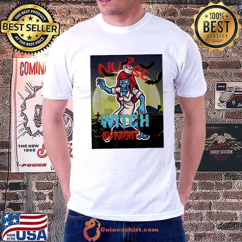 Nurse Witch By Night Bats Zombie Moon Halloween T-Shirt
