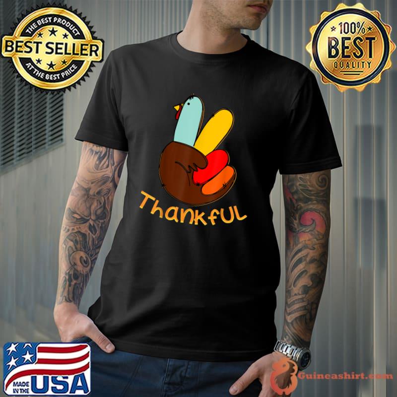 Peace Hand Thankful Turkey Thanksgiving Autumn Fall T-Shirt