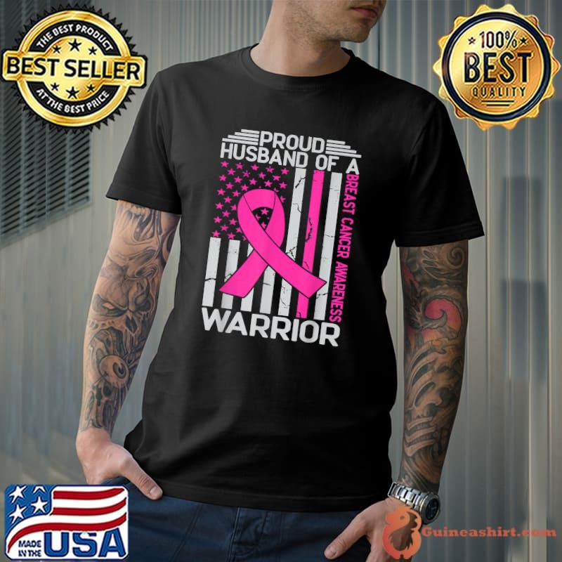 Proud Husband Of A Warrior Breast Cancer Awareness American Flag T-Shirt