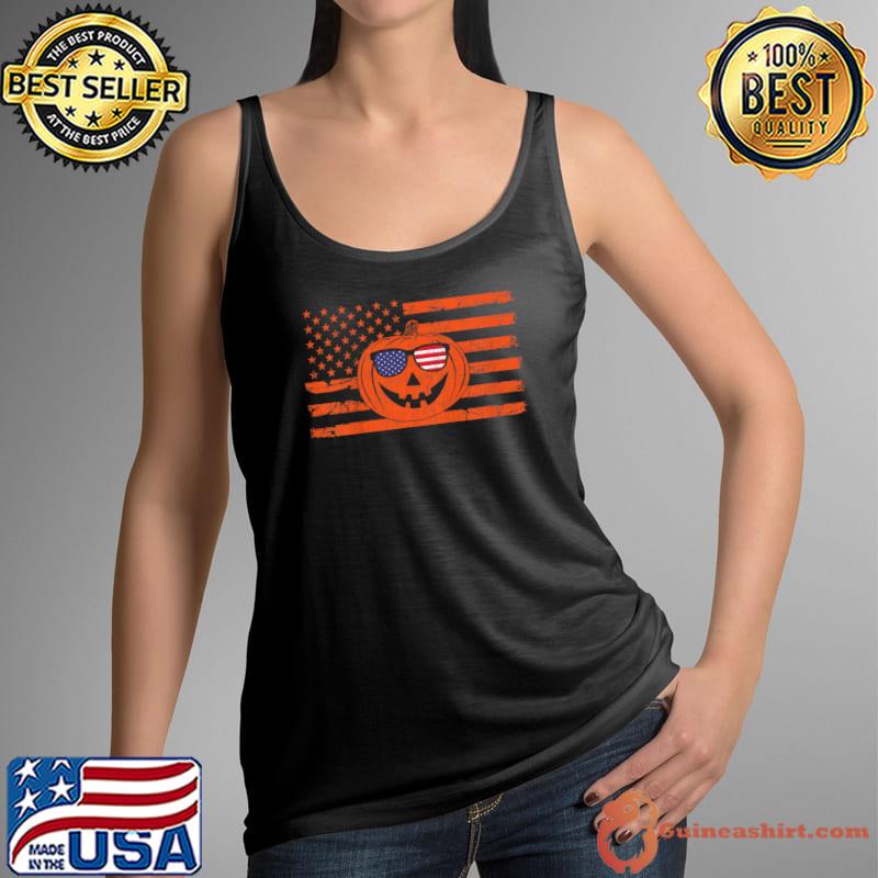 Pumpkin Face Sunglasses Usa Flag Matching Patriotic Halloween Costumes T-Shirt Tank Top