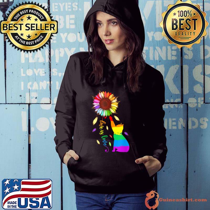 Rainbow Sunflower Cat Love Is Love Lgbt Gay Lesbian Pride T-Shirt Hoodie
