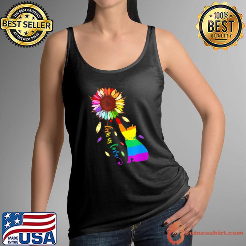 Rainbow Sunflower Cat Love Is Love Lgbt Gay Lesbian Pride T-Shirt Tank Top