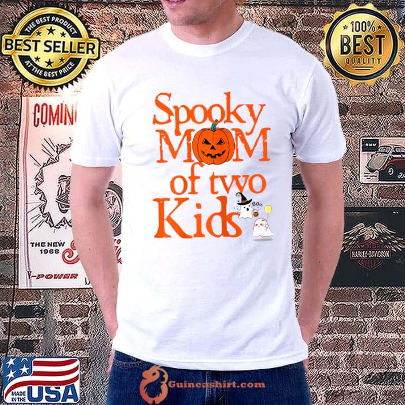 Spooky Mom Of Two Kids Pumpkin Ghost Halloween Mother T-Shirt