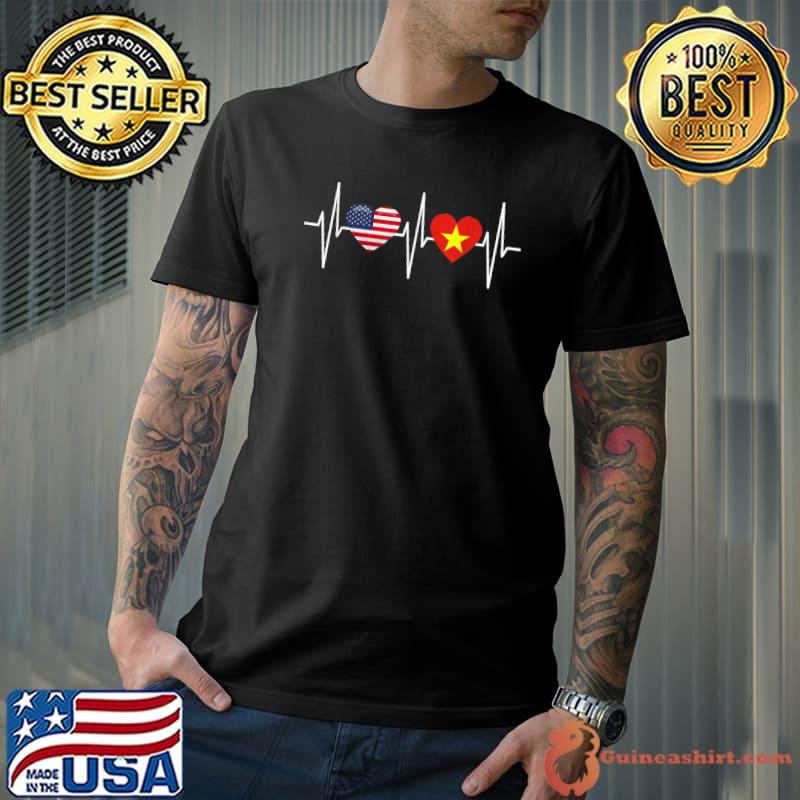 USA Vietnam Heartbeat America Vietnamese Flag Heart T-Shirt