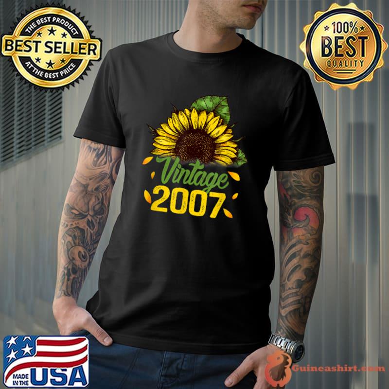 Vintage 2007 15 Year Old Born In 2007 15th Birthday Floral Sunflower T-Shirt