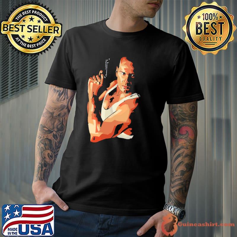 Actor bruce willis die hard with a gun graphic shirt
