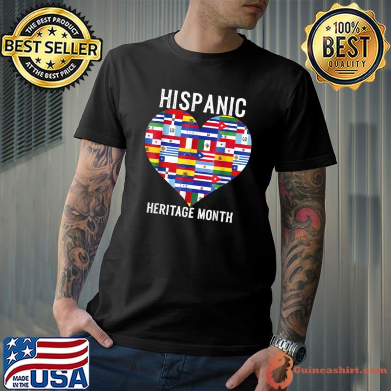 All Countries Flags Heart Hispanic Heritage Month T-Shirt