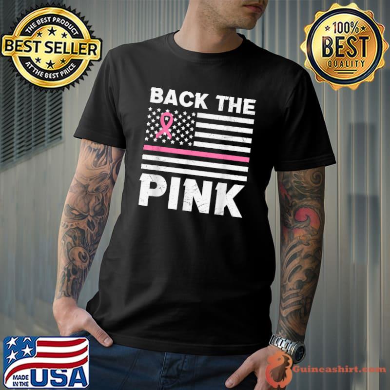 Back The Pink Ribbon American Flag Breast Cancer Awareness T-Shirt
