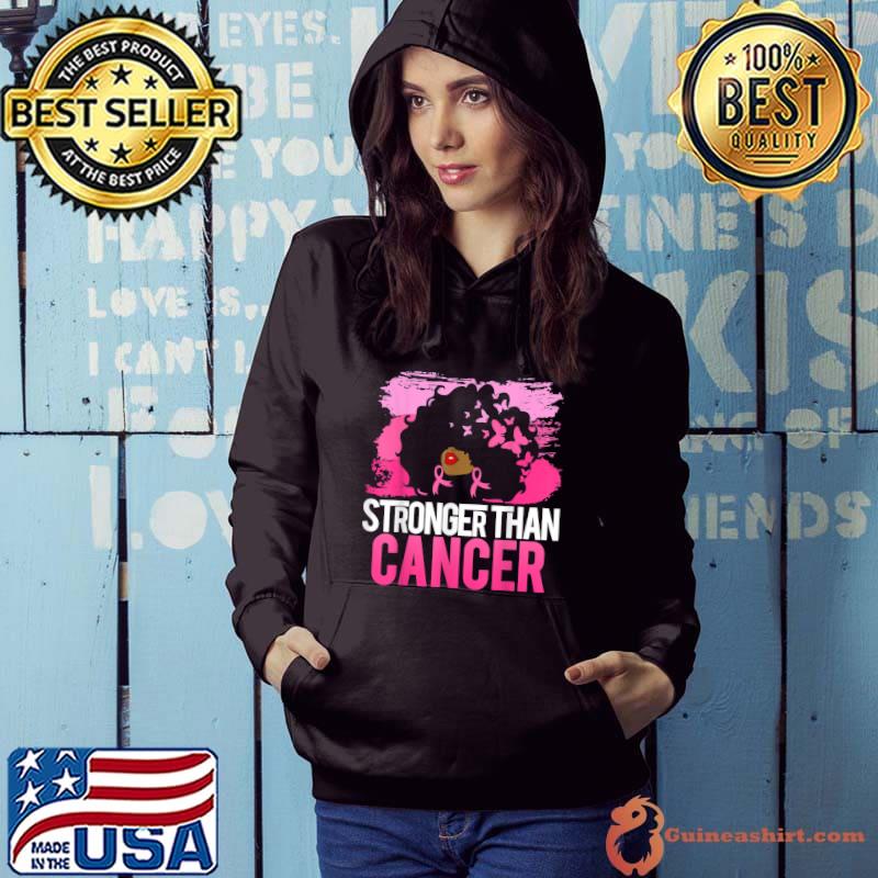 Black Women Queen Stronger Than Breast Cancer Pink Ribbon Butterflies T-Shirt Hoodie