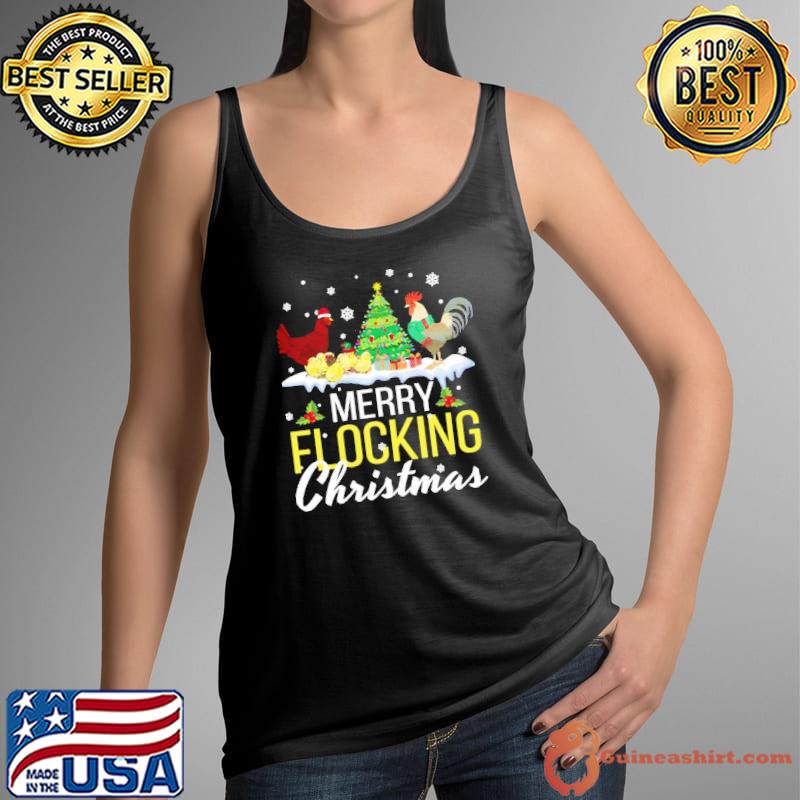 Chicken noel hats dancing on snow merry flocking christmas s Tank Top