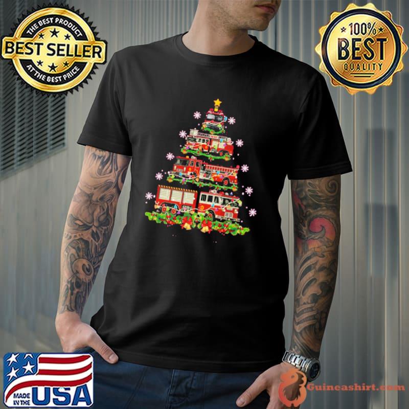 Decor firefighter truck christmas tree funny christmas shirt