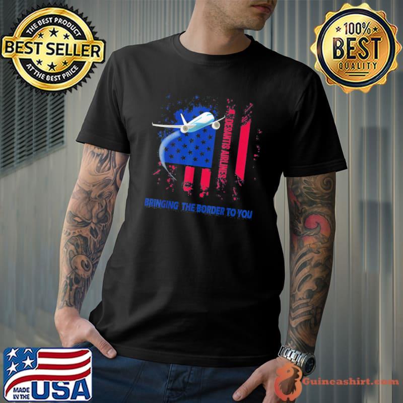 Desantis airlines bringing the border to you vintage us flag shirt