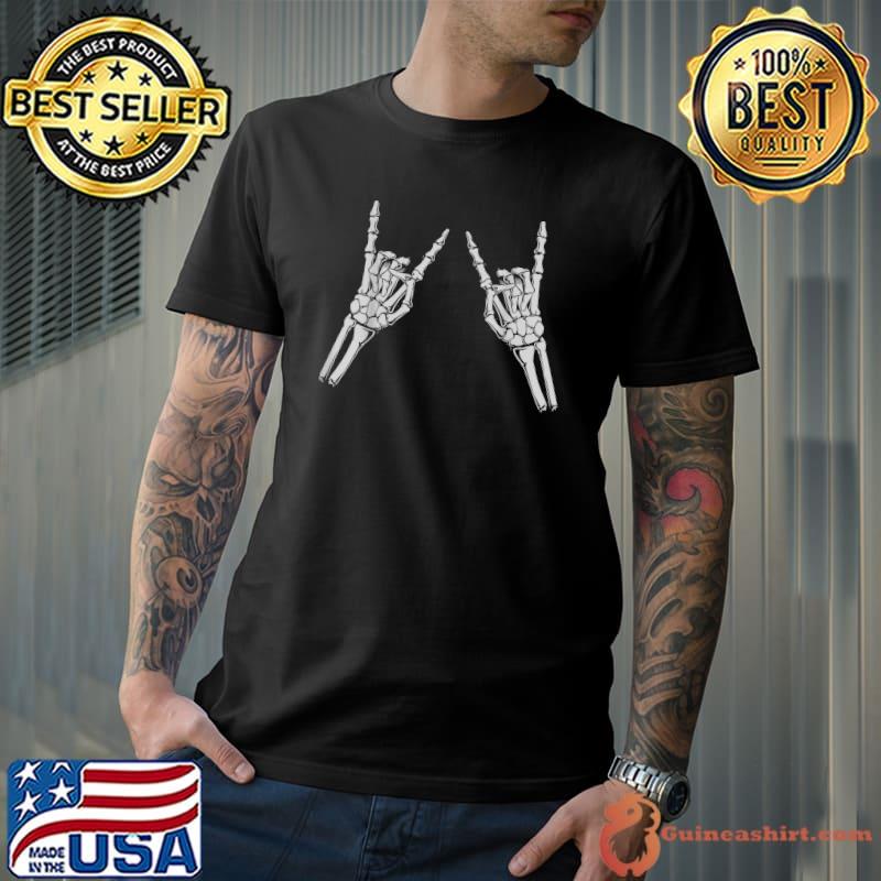 Funny Halloween Skeleton Star Hands Rock On Rock Graphic T-Shirt