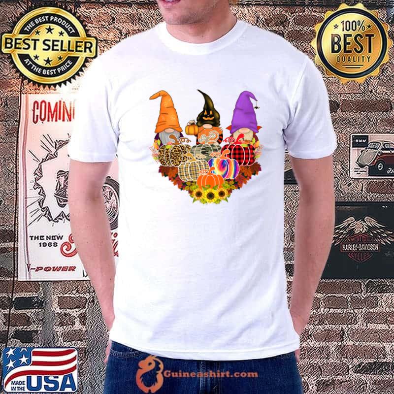 Gnomes Halloween Autumn Pumpkin Fall Leopard Tye Die Holiday Sunflowers T-Shirt