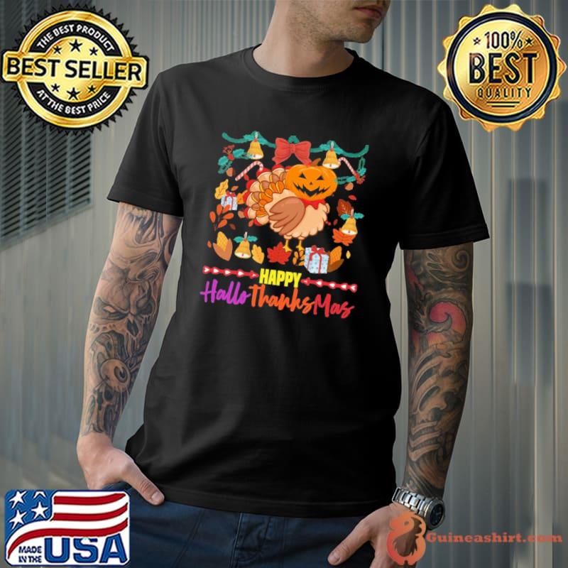 Happy hallothanksmas Turkey pumpkin head classic shirt
