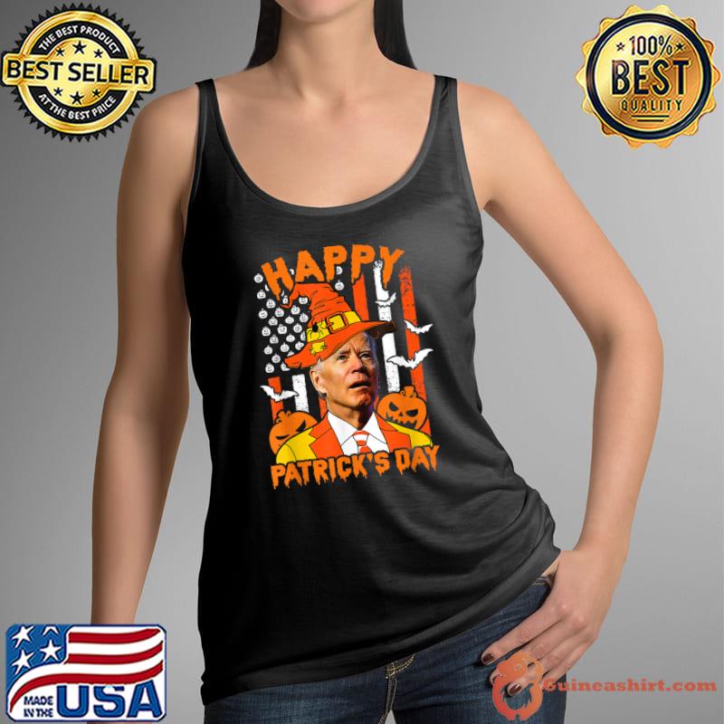 Happy Patrick's Day Pumpkins Bats Biden Halloween American Flag T-Shirt Tank Top