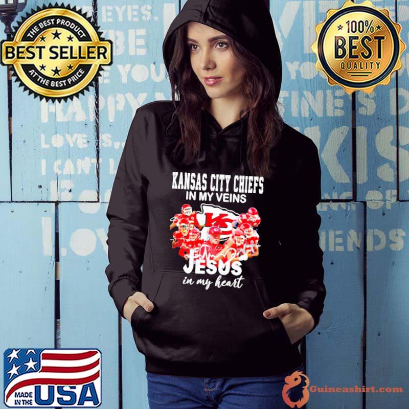 Kansas City Chiefs in my veins Jesus in my heart signatures shirt, hoodie,  sweater, long sleeve and tank top