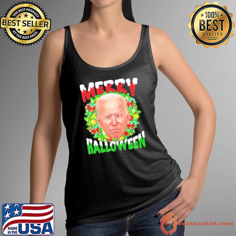 Merry holiday wreath head funny antI Joe Biden halloween classic s Tank Top