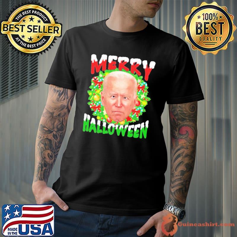 Merry holiday wreath head funny antI Joe Biden halloween classic shirt