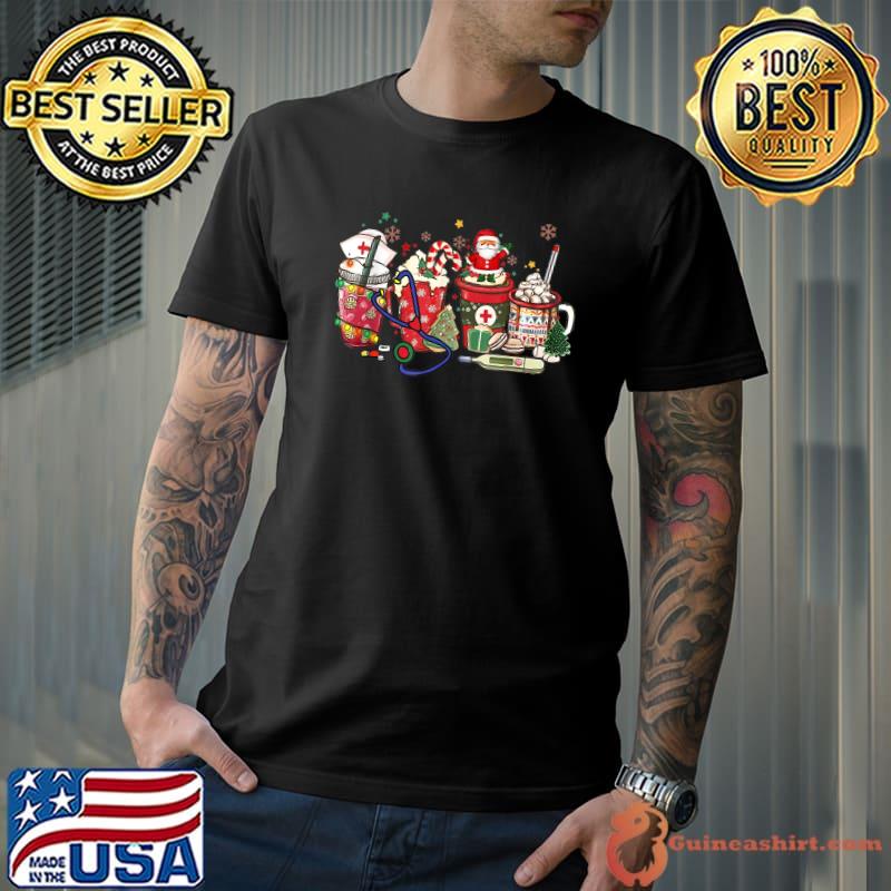 Nurse Christmas Coffee Iced Latte Xmas Nursing Stethoscope T-Shirt