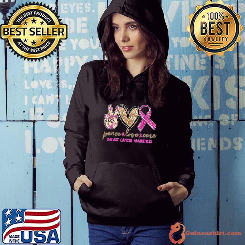 Peace Love Cure Breast Cancer Awareness Pink Ribbon Heart T-Shirt Hoodie