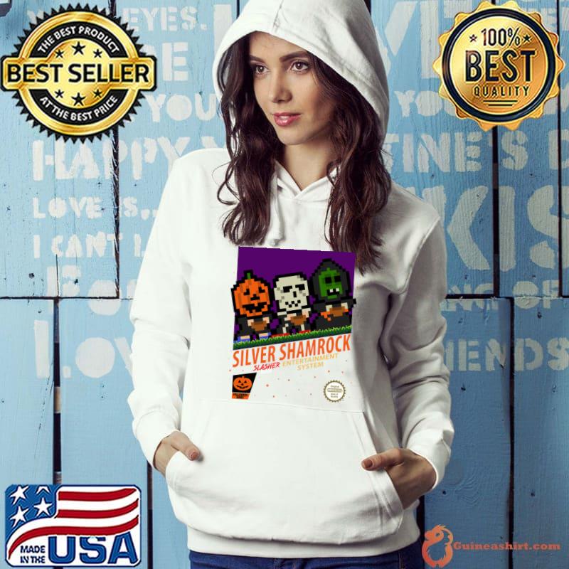 Silver Shamrock Slasher Man Entertainment System Retro Gaming T-Shirt Hoodie